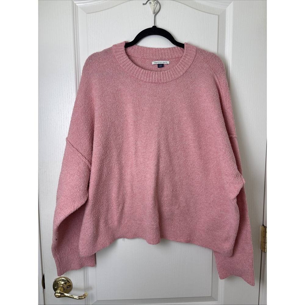 American Eagle Womens XL Blush Pink Oversized Cropped Crewneck Sweater Soft Knit